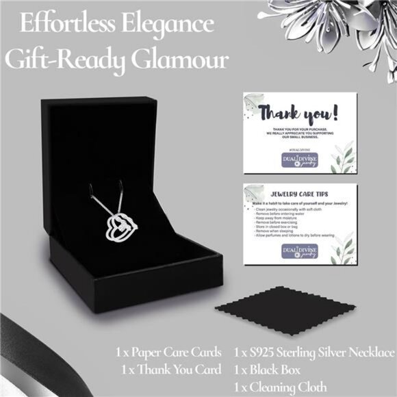 Platinum Plated Sterling Silver Heart Necklace Gift for Women Mom Necklace - Picture 2 of 7